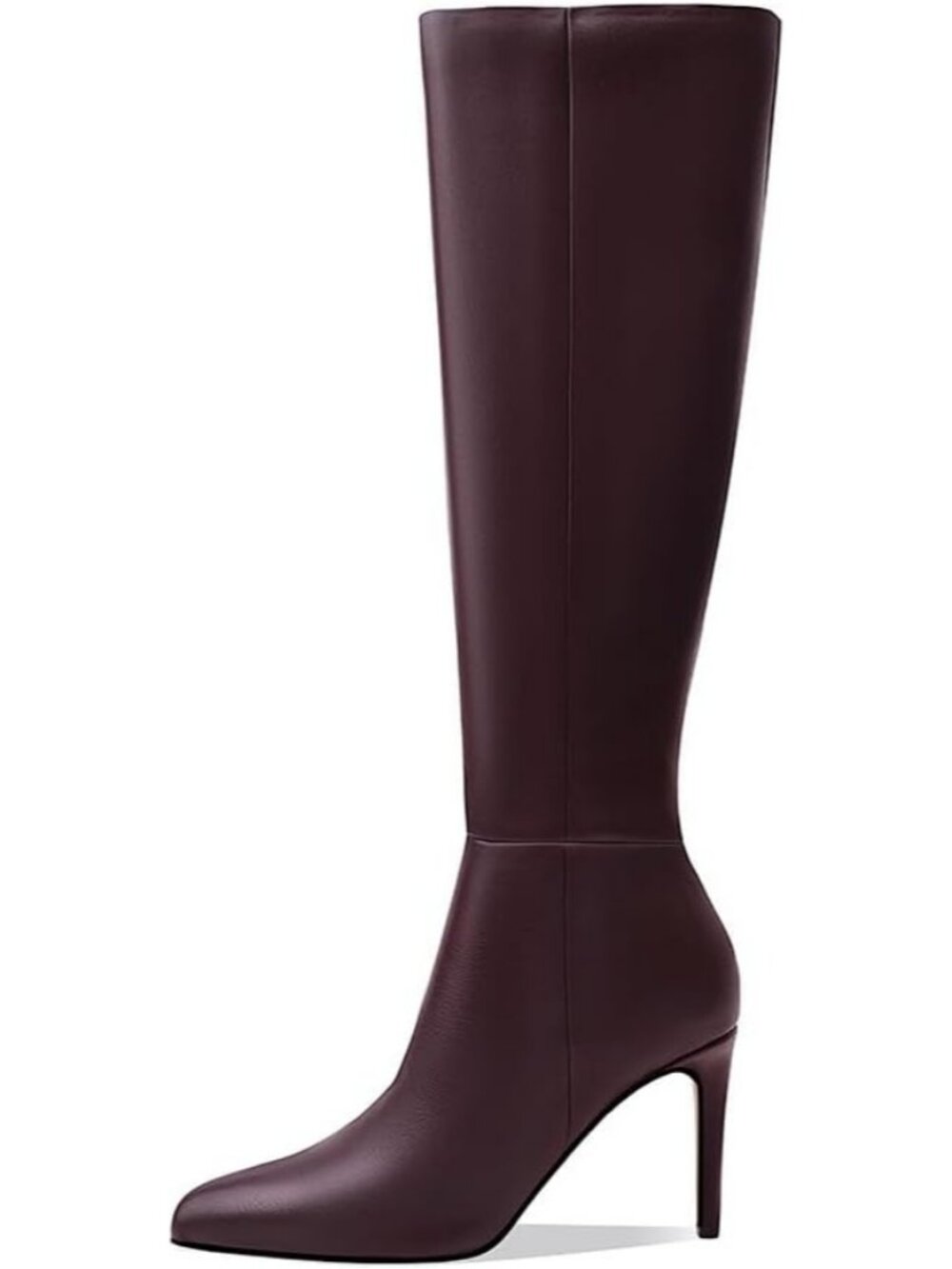 Women's Burgundy Red Faux Leather High Heel Side Zipper Comfy Knee High Boots